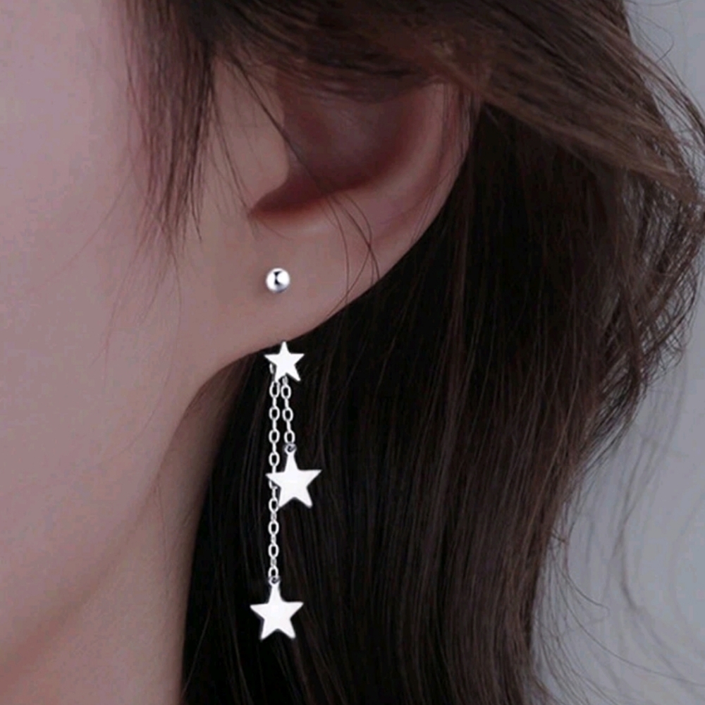 ⭐️ Stainless Steel Hypoallergenic Dangley Stars On Chains C-Hoop Earrings (OS) ⭐